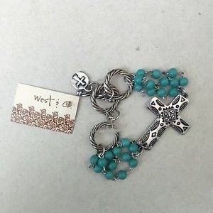 West & Co. Etched Silver Cross and Turquoise Bead Bracelet